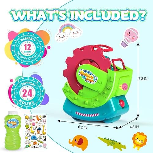 Bubble Machine for Toddlers Kids & Pets, with 8oz Safe Solution, Extra Large & Bubbles in Bubble Maker, Children & Pets Dog Toys Gift, Indoor/Outdoor Birthday Wedding Party Bubble Blower thumbnail 2