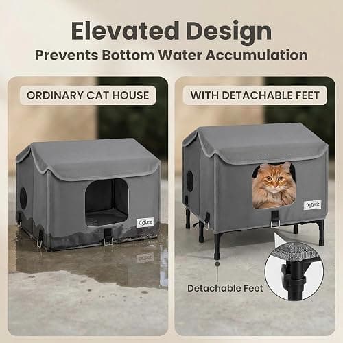 Outdoor Cat House Weatherproof for Spring Summer, Portable Cat Shelter for Stray Cats, No Installation Foldable Cat Tent Enclosure, Ventilated Pet House for Outside Camping Patio Garden（Unheated thumbnail 4