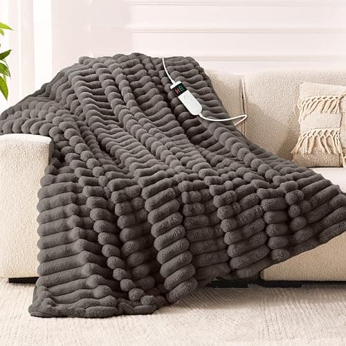 Qieryun Heated Blanket Electric Throw 50″x60 ″Inch - Thick Striped Flannel Electric Blanket,10 Heating Levels, 1-12 Hours Auto Off, Fast Heating Heating Blanket with Overheat Protection. - Image 1