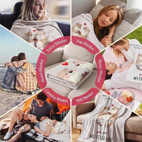 Gifts for Her Him Romantic Anniversary Flannel Blanket for Boyfriend Girlfriend Men Women, Soft Husband Wife Engagement Throw for Wedding Christmas Birthday Valentines Day 60"x50", Otters thumbnail 8