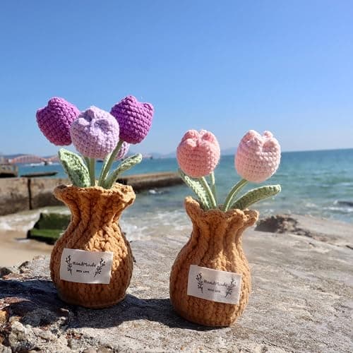 YOOJEE Tulip Crochet Flower Potted Plant Handmade Desk Decor Gift thumbnail 8