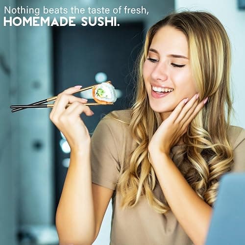 CraftZee All-Inclusive 𝗣𝗥𝗘𝗠𝗜𝗨𝗠 Sushi Making Kit for Beginners & Professionals - Sushi Maker with Rice Cooker, Reusable Chopsticks, Bazooka, Sushi Roller, Book - Sushi Kit for Family BPA-Free thumbnail 9