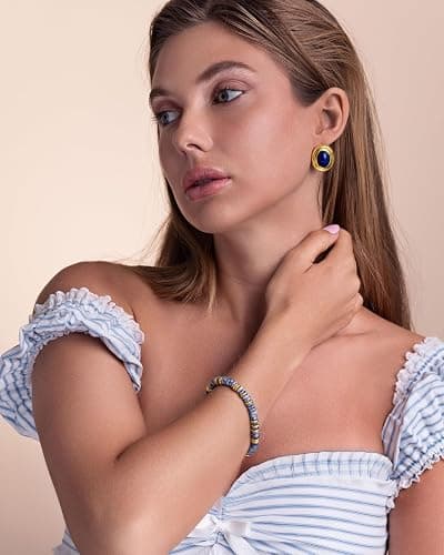 SNGIA Colorful 18K Gold Plated Bracelets for Women, Stack Bangle Beaded Stone Jewelry Accessories Set for Woman, Trendy Fashion Jewelry Gifts thumbnail 2