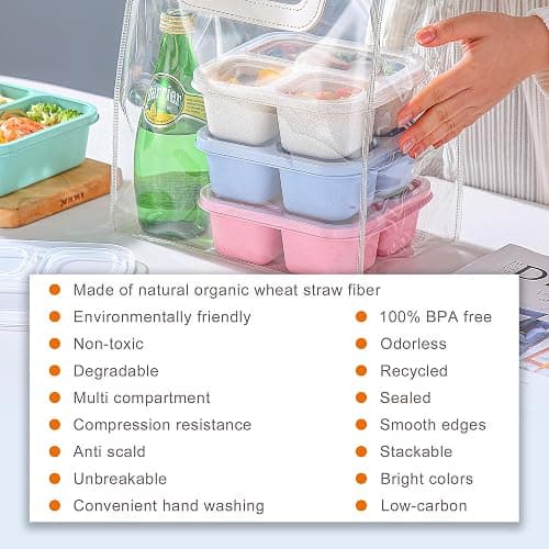 Bento Box For Kids, 4 Pack 3 Compartments Meal Prep Containers Reusable Lunch Containers, Food Storage Containers With Lids, Stackable Snack Boxes for School, Work, and Travel thumbnail 7