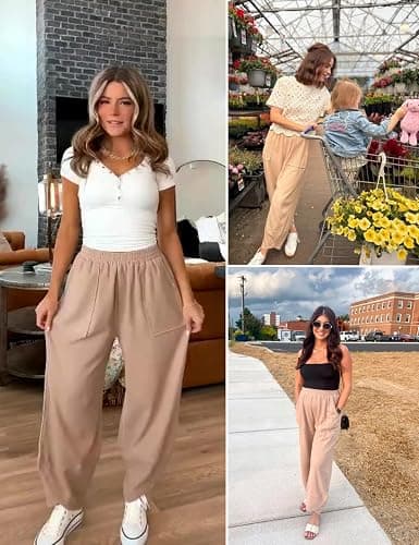 Xiaoxuemeng Womens Baggy Wide Leg Pants Casual Elastic Waisted Palazzo Harem Pants with Pockets thumbnail 6