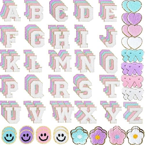 GAMYPET Chenille Letter Patches Self Adhesive Stickers for DIY – 136 Pcs Fuzzy Cute Varsity Patches Embroidery Jackets, Jeans Patches Gift Bag Decoration - Image 1