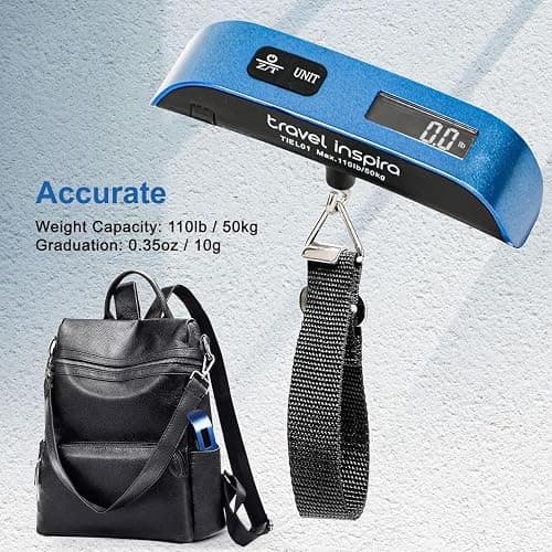 travel inspira Luggage Scale, Portable Digital Hanging Baggage Scale for Travel, Suitcase Weight Scale with Rubber Paint, 110 Pounds, Battery Included - Blue thumbnail 7