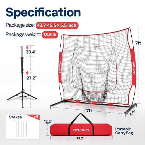 VIVOHOME Baseball Softball Batting Net - 7x7 Ft Baseball Backstop, Softball Practice Net for Hitting, Pitching, Throwing with Batting Tee and Carry Bag thumbnail 8