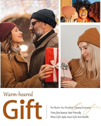 Satin Lined Knit Beanie Hat-100% Cotton Winter Hats for Women Men Silk Lining Soft Slouchy Warm Cuffed Beanies Hat thumbnail 6