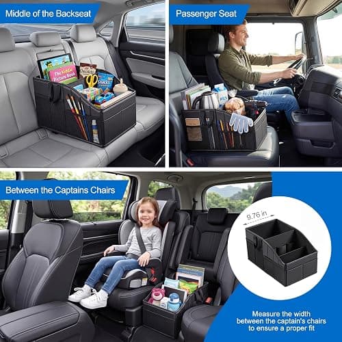 WHHMK Sturdy Leather Car Storage Support Up to 33 LB of Weight, Black | Car Backseat Organizers, Front Seat Organizer, Floor Organizer and Storage Used for SUV Truck Toy Snack Water Bottle Holder thumbnail 5