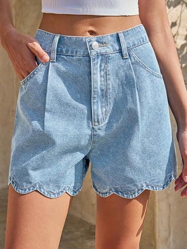 Tankaneo Womens High Waist Jean Shorts Summer Casual Scalloped Hem Cute Trendy Loose Fit Denim Shorts thumbnail 3