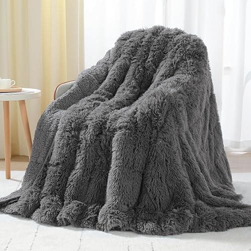 Uttermara Shaggy Weighted Blanket for Adults Queen Size, 20lbs 60"x80" | Soft Plush Fleece; Cozy Sherpa Faux Fur Reverse; Fuzzy Heavy Throw with Glass Beads for Bed; Machine Washable; Grey - Image 1