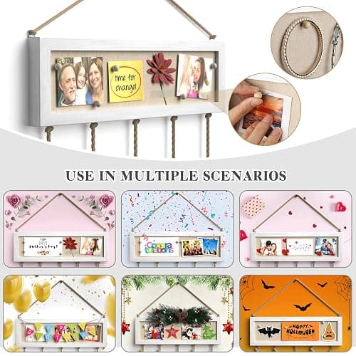 Bikoney Collage Picture Frames Hanging Photo Display Multi Pictures Organizer with Wood Bulletin Board Photo Board 30 Clips and 6 Pushpins for Room Wall Decor (White) thumbnail 4