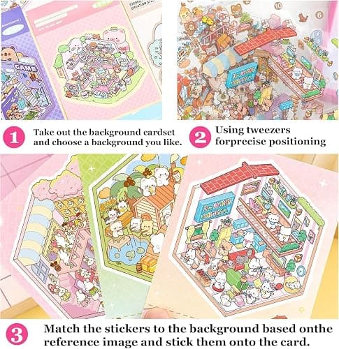 Pink Cozy Room 3D Sticker Scene Book, 1-Piece Miniature Craft Kit with Immersive Miniature Sticker Scenes for Kids and Adults thumbnail 8