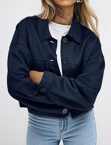 PRETTYGARDEN Women's Faux Suede Cropped Jacket Casual Lightweight Fall Fashion 2026 Winter Coats Outerwear Trendy Clothes thumbnail 3