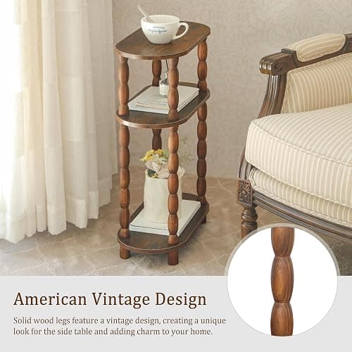 MaxSmeo Small Narrow Side Table, 3-Tier Narrow End Table with Storage, Skinny Side Table Nightstand for Small Space, Bedrooms, Living Room (Rustic Brown) thumbnail 5