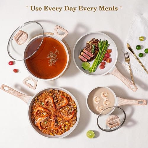 SODAY 12 Pcs Pots and Pans Set, Nonstick Cookware Sets White Granite Induction Cookware, Non-toxic Healthy Non Stick Kitchen Cooking Set with Frying Pans Set, Saucepans,Steamer (PFAS, PFOA, PFOS Free) thumbnail 2