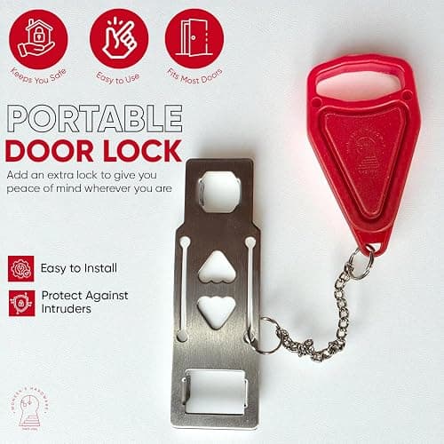Portable Door Lock Extra Security Essential Safety & Privacy Travel Lockdown, Prevent Entry Stopper, Protect Family While Traveling Home Bedroom Hotel Apartment College (1 Red) thumbnail 4
