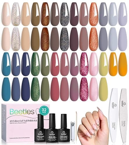 Beetles Winter Gel Nail Polish Set – Catwalk Tonal Hues 25 Colors UV Gel Polish Set, Brown Nude Blue Green Glitter with Base Glossy Matte Top Coat Soak Off UV LED Manicure Christmas Gift for Women - Image 1