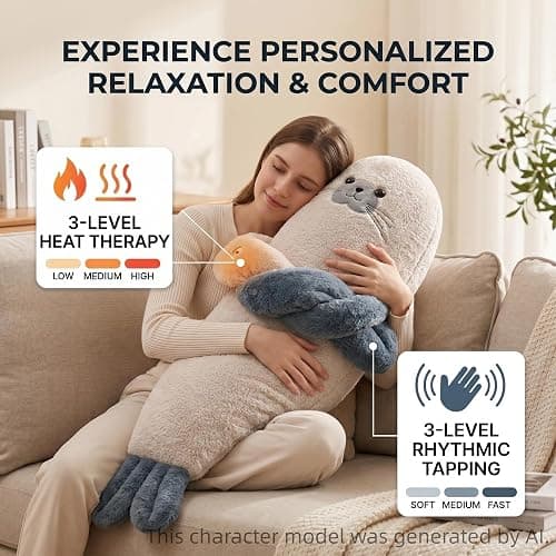 Nadier Shop Voice Recording Hugging Pillow with Heat and Tapping, Plush Comfort Companion for Adults, Emotional Support Sleep Aid Buddy with Remote Control(Seal,PATTING+Heat_Large) thumbnail 3