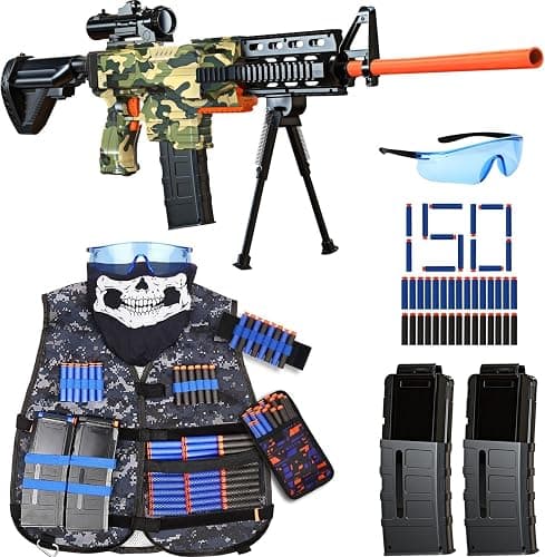Toy Gun Automatic Sniper Rifle -3 Modes Toy Foam Blasters with Tactical Vest, Bipod, 2 Clips and 150 Darts, Electric Toys for Adults Boys Age 8-12 Gifts for Birthday Xmas - Image 1