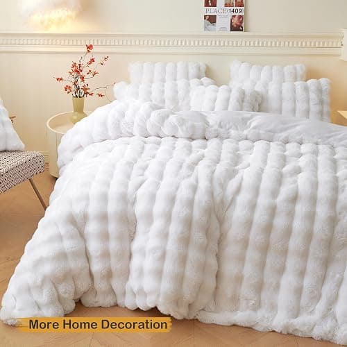 LIFEREVO Fluffy Faux Rabbit Fur Body Pillow Cover, Luxury Bubble Waffle Shaggy Plush Bed Body Pillowcase with Zipper Closure, Long 20"x54" Fuzzy Furry Pillow Case for Adults Kids Girls Teens, White thumbnail 7