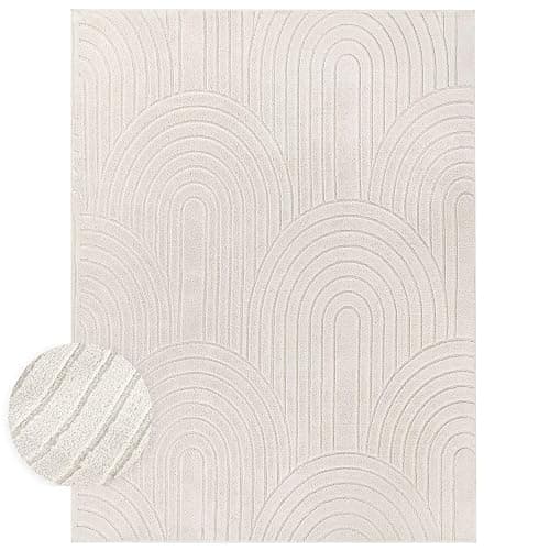 TT Home Shaggy Tapis Chambre Haut Poil Bohème Scandi Abstrait Unis Lavable Geometrique, Couleur:Beige Clair Crème Clair, Dimension:120x160 cm thumbnail 6