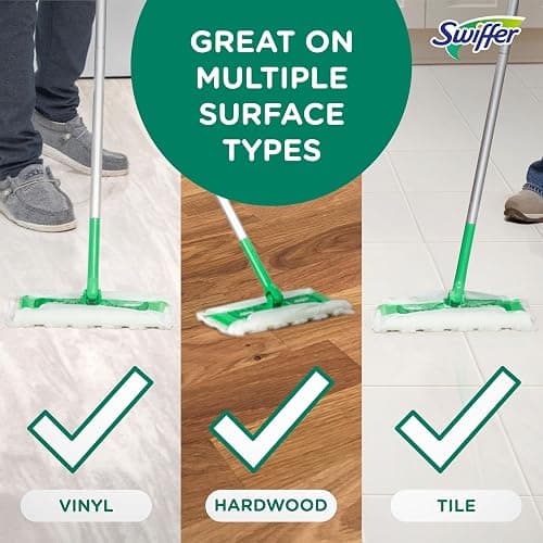 Swiffer Sweep + Mop, Broom & Mop Alternative, Dry & Wet Floor Cleaner for Dirt, Dust, Hair, All Purpose Cleaning Tool for Home, Bathroom, Kitchen, Set Includes 1 Sweeper, 14 Dry Pads, 5 Wet Pads Fresh thumbnail 4