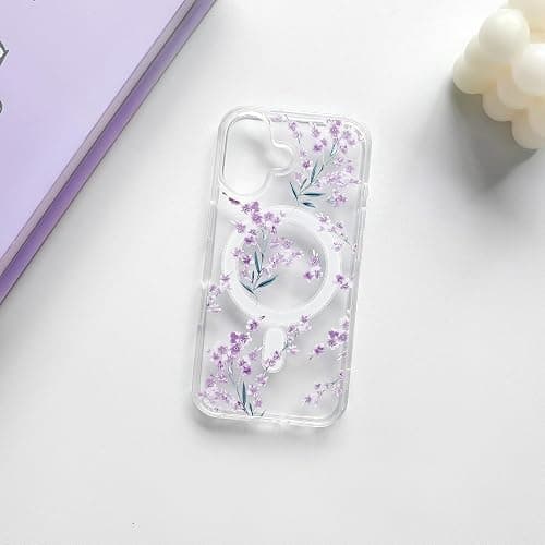 NITITOP for iPhone 17 Case Magnetic Clear Flower - Purple | Compatible with MagSafe, Cute floral leaves pattern, For woman girl, Soft TPU + Hard PC back, Shockproof protective cover thumbnail 2