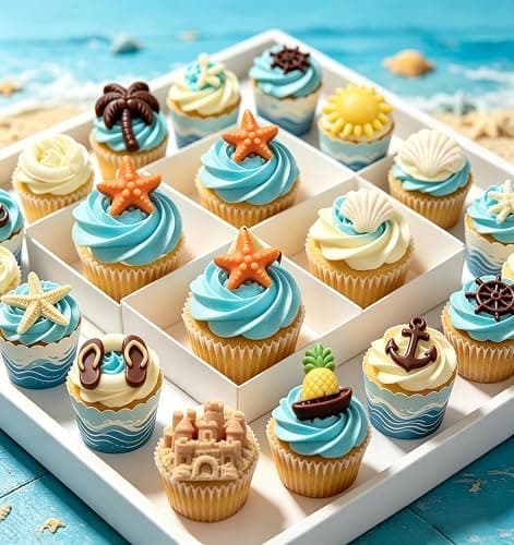 2Pcs Summer Beach Theme Silicone Molds for Chocolate, Coconut Tree Starfish Shells Beacon Pineapple Shape Candy Chocolate Mold for Tropical Summer Party Marine Jello Cookie Ice Cube Baking Mould thumbnail 7