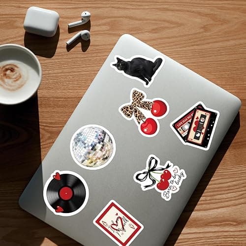 100 Pcs Downtown Girls Stickers for Women, Red Bow Cherry Aesthetic Bulk Stickers for Journaling, Cute Black Cat Waterproof Vinyl Decals DIY Water Bottle Laptop Decoration Gift for Kids thumbnail 2