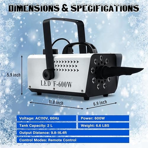 TCFUNDY Snow Machine with 9 LED Lights, 600W Snow Making Machine with 12 Color Lights Effect Snowflake Maker for Christmas Wedding Kids Party Stage with Remote Control thumbnail 4