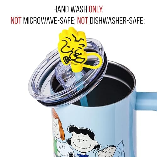 Silver Buffalo Peanuts Gang Charlie Brown, Snoopy, Woodstock, Lucy, Sally, Linus, Double Walled Stainless Steel Tumbler with Handle, Straw, and Straw Cap, Fits in Standard Cup Holder, 40 Ounces thumbnail 5