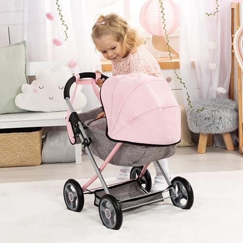 Bayer Baby Doll Stroller Toy Set with Accessories - Pink/Grey Pretend Play Carriage for Toddlers & Kids up to 18 Inch Dolls thumbnail 4
