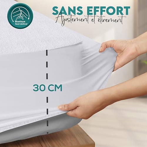 Utopia Bedding Protège Matelas 135 x 200 x 30 cm Imperméable, Certifié Oeko TEX, Alèse Drap Housse, Matelas Couvre, Respirant, Élastique Tout Autour Blanc thumbnail 4