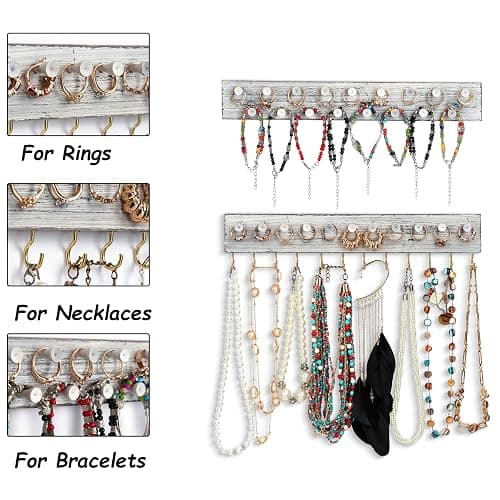 QILICHZ Wall Jewelry Organizer Set of 3 Jewelry Holder Jewelry Organizer Wall Mounted Wood Hanging Jewelry Wall Organizer Rustic Jewelry Hanger for Jewelry Storage Display thumbnail 7