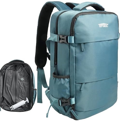 Vacuum Backpack Travel 55L, Carry On Compliant Backpack Water-Resistant, Fits 17-Inch Laptop & 6-8 Days Travel Gear, Expandable Compression System, Vacuum Pump Included, Birthday Christmas Gifts Teal - Image 1