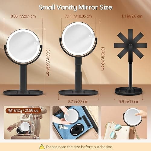 B Beauty Planet Vanity Mirror with Lights, Magnifying Makeup Mirror 30X/1X | Digital Battery Display, Height Adjustable, Tri-Color Dimming, Double-sided Desk Mirror for Bedroom,Gifts for Women 3000mAh thumbnail 2