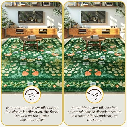 Rtizon Area Rugs for Living Room, Non-Slip 4x6 Washable Rug for Bedroom,Vintage Floral for Entryway Office Kitchen Dining Room, Green thumbnail 4