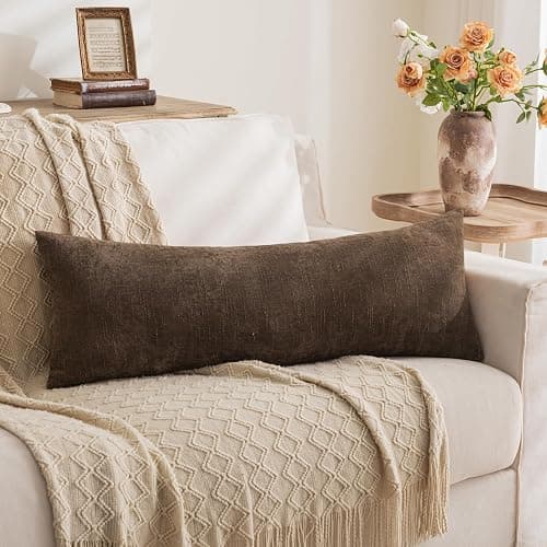 LIGICKY Lumbar Pillow Covers 14x36 Inch, Soft Textured Chenille Long Body Decorative Throw Pillow Cover Farmhouse Pillow Case for Couch Bedroom Sofa Cushion Decor, Dark Brown (Cover ONLY, Pack of 1) - Image 1