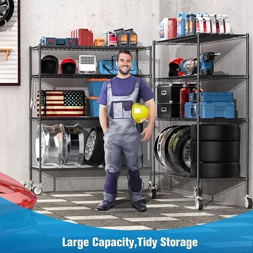 Wire Shelving with Wheels, 60x24x72 Inch, 2000 Lbs Storage Shelves Heavy Duty, Commercial-Grade Adjustable Utility Shelf, NSF-Certified Metal Storage Rack with Shelf Liners, 4-Tier, Matte Black - Matte Black - 4-Tier 60"x24"x72" thumbnail 2