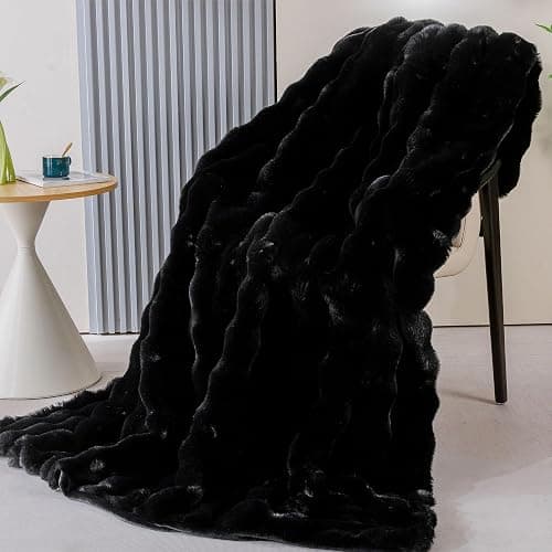 BlanketSolution Fluffy Furry Black Faux Fur Throw Blanket for Couch Bed 50x60 Fuzzy Bubble Soft Blanket for Adults Gift Home Living Room Decorative Decor 860 GSM thumbnail 2
