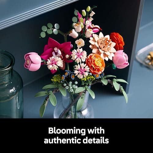 LEGO Botanicals Pretty Pink Flower Bouquet Set for Adults - Floral Home Decor Building Kit with Artificial Roses, Daisies, Cornflowers and Elderflowers - Nature Gifts for Women and Men - 10342 thumbnail 7