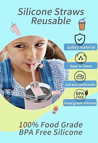Reusable Replacement 12 inch Long Silicone Straw With Cover, Stocking Stuffers Gifts for Women Men Teens Girls Boys, Compatible with Stanley Tumbler Cup Accessorie 40 oz 30 oz (6 Pack) thumbnail 5
