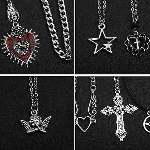 LIRUNQIN 14 Pcs Grunge Goth Necklace Set Y2k Grunge Jewelry Gothic Cross Y2k Star Emo Accessories Y2k Jewelry Set for Women Men thumbnail 6