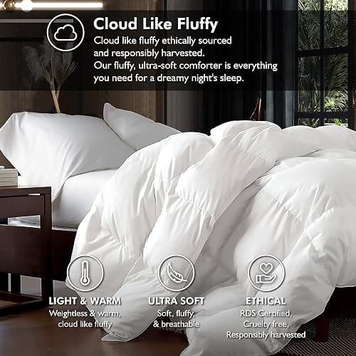 Luxurious Oversize California King 108" x 98" Size Goose Down Fiber Waterfowl Feather Fiber Comforter Duvet, 100% Egyptian Cotton Cover, 68 oz. Fill Weight, Baffle Box Design, White Solid thumbnail 2