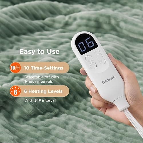 Bedsure GentleSoft Electric Blanket Twin - Soft Ribbed Flannel Heated Blanket, Heating with 10 Time Settings, 6 Heat Settings, and 8 hrs Timer Auto Shut Off, Gifts for Grandma (62x84 inches, Green) thumbnail 3