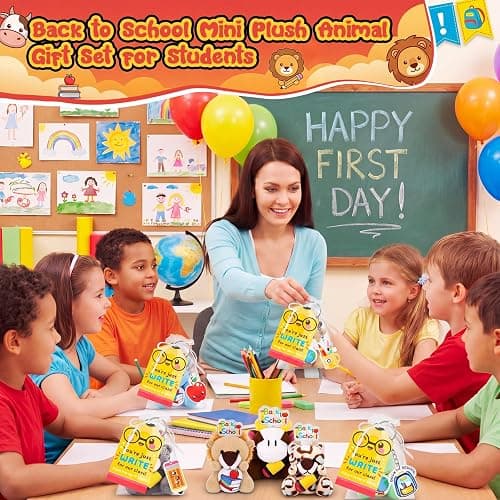 Wiwiqing 24 Sets Back to School Gifts for Students, First Day of School Mini Stuffed Animal with Keychain Card and Organza Bag for Classroom Exchange Reward Gift Party Favors Prize Goodie Bag Fillers thumbnail 2
