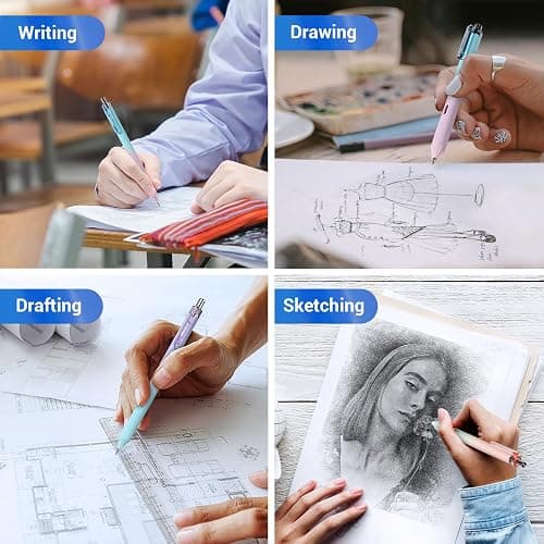 WRITECH Up Mechanical Pencil Set: 6ct Gradient Barrel 0.7mm Mechanical Pencils with 4 Tubes of HB Lead Refills and 2 Extra Erasers for Writing Drawing Sketching Drafting thumbnail 6