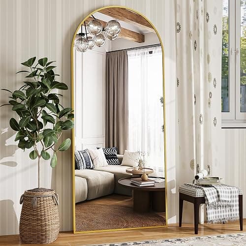 Riskioir 65" x 24" Arch Full Length Mirror - Floor Full Body Mirror with Aluminum Frame - Standing, Leaning or Hanging, for Bedroom, Living Room, Gold - Image 1